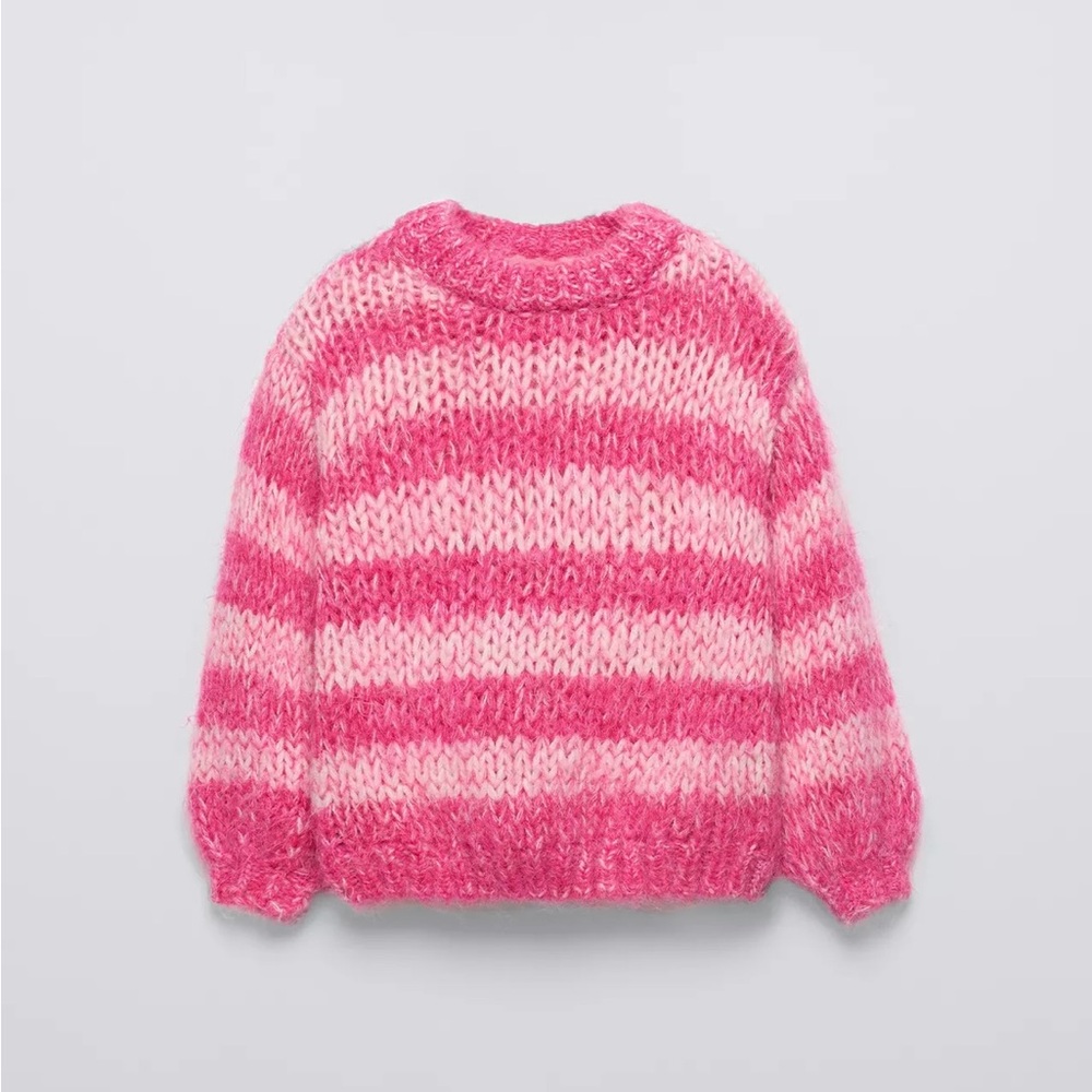 Zara Girls 3T Pink Striped Knit Sweater